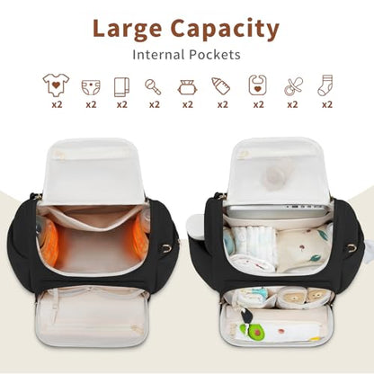 CEI-CEI Neoprene Diaper Bag Backpack Stylish Baby Maternity Bags Travel Tote for Mom with Insulated Pockets, Changing Pad, Stowable Shoulder Strap - color: Black