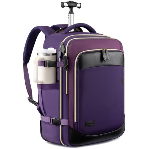 LOVEVOOK Rolling Backpack for Women, 50L Travel Backpack with Wheels, Carry on Luggage for Men, 17.3 Inch Wheeled Laptop Bag, Flight Approved Personal Item Suitcase - color: H-blue-purple-black, size: XLarge-18.5 Inch-50L-1Pcs with Wheels