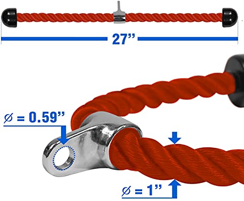 Yes4All Deluxe Tricep Rope Cable Attachment, 27 & 36 inch with 4 Colors, Exercise Machine Attachments Pulley System Gym Pull Down Rope with Carabiner - color: C. 27 inch - Red