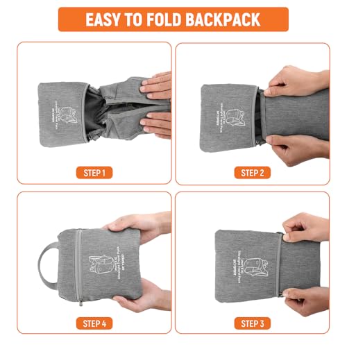 SKYSPER 10L Hiking Backpack, Foldable & Packable Lightweight Daypack for Travel, Collapsible Small Compact Hiking Backpack for Women & Men, Gray - color: Gray