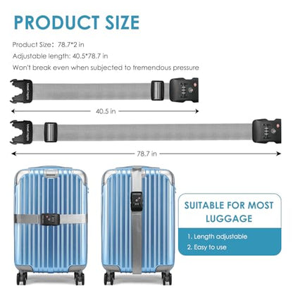 Travel Inspira Luggage Straps for Suitcases with TSA Lock, Protect Your Luggage Anti-Burst, High Visibility Color, Easy to Identify Luggage Adjustable Heavy Duty Belt for 20-32 Inch Suitcases - color: Grey