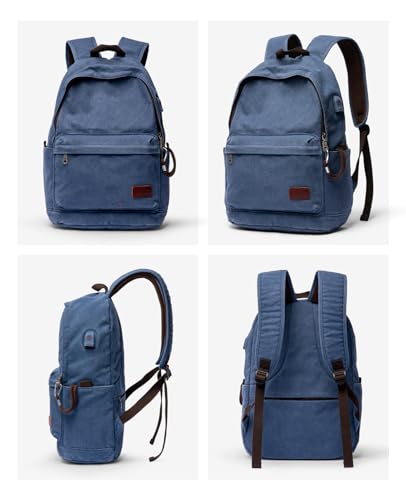Muzee Canvas Backpack for Women and Men, Lightweight Classic Laptop Backpack with USB Charging Port for College, Travel and Daily Use(Denim blue) - color: Denim Blue