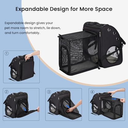 Expandable Cat Backpack Carrier for Small Cats & Pets Up to 18 lbs | Large Space Cat Backpack with Ventilated Breathable, Airline Approved Portable Travel Pet Backpack for Hiking/Camping/ Vet - color: Black-Standard