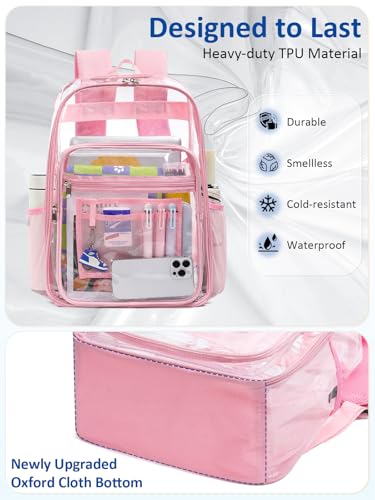 Extra Large Clear Backpack with TSA Lock, Heavy Duty Transparent See Through Clear Bookbag for College, Work, Travel, Casual Sport, Pink - color: Pink