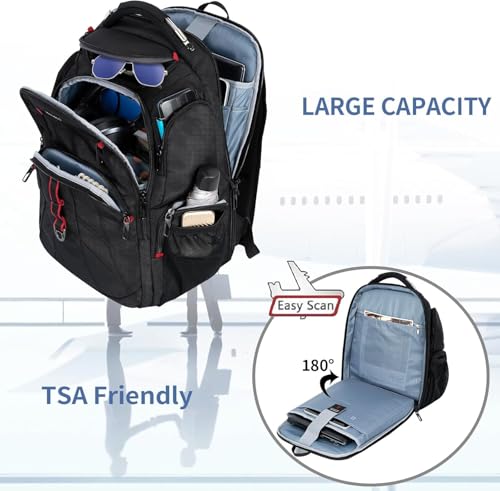 VANKEAN Travel Laptop Backpack 17.3 Inch TSA Friendly, Water-Repellent Anti Theft XL Computer Backpack with RFID Pockets College Backpacks with USB Port for Men Women Business Work Bag, Black - style: Travel Backpacks