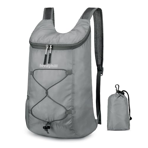levayhill 16L Foldable Hiking Backpack,Small Packable Daypack, Gray | Lightweight ,Outdoor Collapsible Rucksack,Ultralight Folding Back Pack, Water Repellent, Men Women Travel Gym, Easy Carry-on - color: Gray