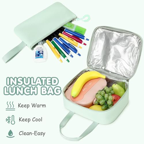GeeWin Girls Backpack for School with Lunch Box & Pencil Case Set, 17 Inch Stylish Plaid Girls Bookbag with Lots of Pockets for Kids, Teens, Elementary Middle High College School (Light Green) - color: Light Green