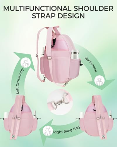 Tennis Bag, Water Resistant Tennis Backpack for Women Men, Quilted Crossbody Sling Design for Tennis, Pickleball, Badminton Rackets - color: Pink