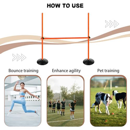 Orange Adjustable Height Agility Hurdle Set Multi-Function Soccer Trainning Pole Set Coaching Sticks with Rubber Base - color: 3.3 FT, style: Pack of 3
