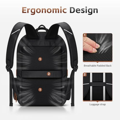 RealCool 15.6-17.3" Laptop Backpack, 31L Water Resistant Travel Bag | Independent frame opening, lightweight ,multi-compartments, ergonomic padded straps, luggage belt, for School,Business Trip - color: Beige-black