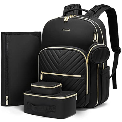 LOVEVOOK Diaper Bag Backpack with 2 Cubes, Quilted Baby Bag with Changing Pad & Pacifier Holder, Waterproof Travel Diaper Bags for Baby Boys Girls, Stylish and Large Capacity,5PCS Set, Black - color: Black-5pcs Set