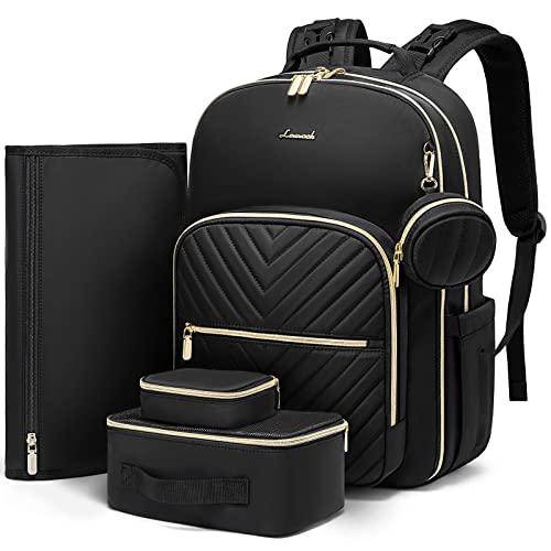 LOVEVOOK Diaper Bag Backpack with 2 Cubes, Quilted Baby Bag with Changing Pad & Pacifier Holder, Waterproof Travel Diaper Bags for Baby Boys Girls, Stylish and Large Capacity,5PCS Set, Black - color: Black-5pcs Set