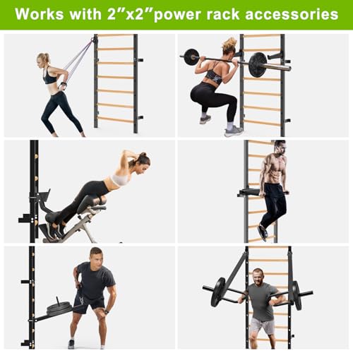 Kipika Gymnastic Stall Bar - 2"x2" Swedish Ladder with 1" Hole, Wall Mounted Pull-up Bar Ladder Suspension Trainer, Solid Wood Grips Gymnastics Training Bar for Home, Wall Gym, School - color: Basic Swedish Ladder
