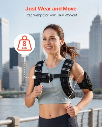 VEVOR Weighted Vest, 6lbs/8lbs/10lbs/25lbs Body Weight Vest for Men Women, with Reflective Stripe, Adjustable Buckle, Workout Equipment for Strength Training, Running, Jogging, Fitness, Muscle Building, Weight Loss - size: 8 lbs
