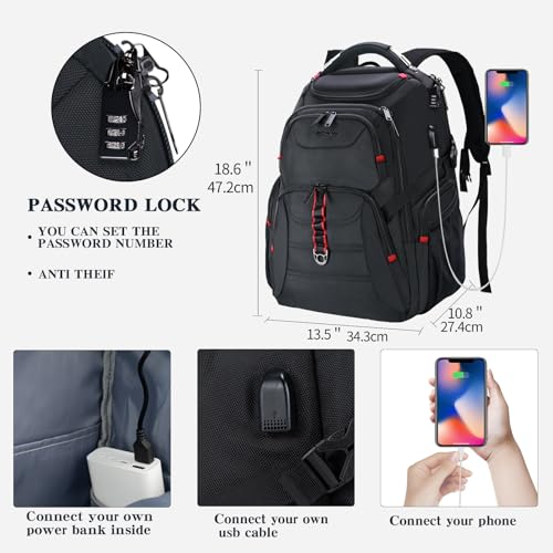 EMPSIGN 17.3 Inch Computer Laptop Backpack for Men, 45L with USB, Black