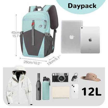 12L Hiking Backpack with Padded Straps for Kids, Waterproof Small Hiking Backpack with Chest Strap for Women, Mini Lightweight Kid Travel Backpacks Day Pack, Light Green - color: Light Green
