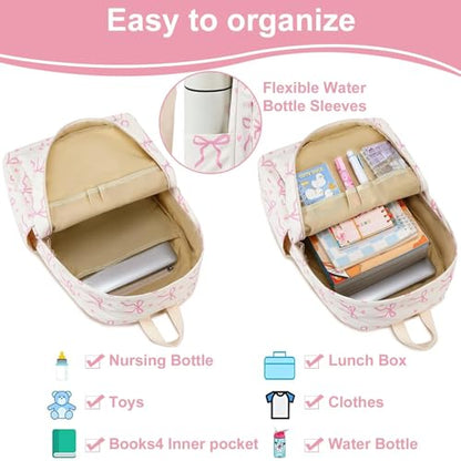 LOIDOU Backpack for Teen Girls Bookbags School Backpack with Lunch Box and Pencil Case 3 in 1 School Bags Set - color: Pink Bow Tie 18