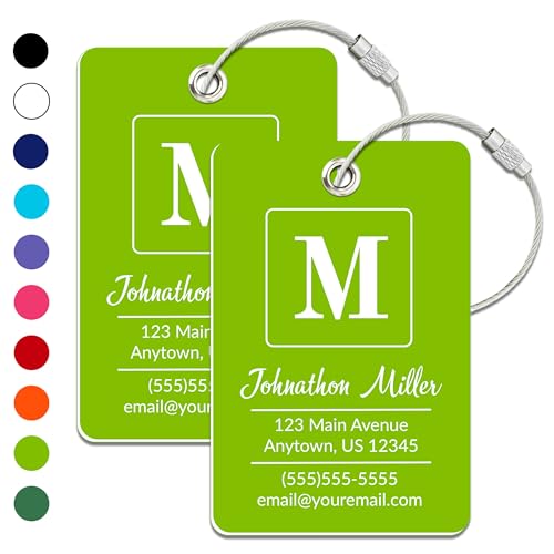 Personalized Luggage Tag | 2 Pack | Custom Luggage Tags for Suitcases | Kids Backpack Tag | 10 Color Options & Choose Font, Font Color - color: Lime, size: 2 pack - Large