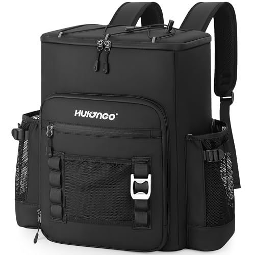 Hulongo Cooler Backpack, 30L Insulated Leakproof Soft Cooler Bag for 52 Cans, Lightweight Backpack for Beach, Picnic, Camping, Hiking, Fishing and Travel - color: Black