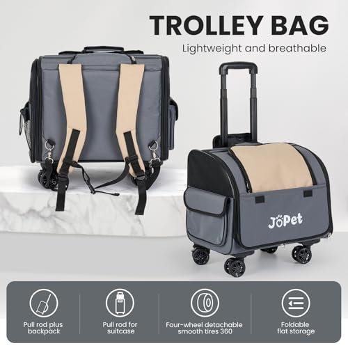 Pet Bag Carrier with Wheels, Pet Backpack with Wheels, Small Dog Carrier, cat Carrier, Detachable Wheels, Travel Bag, Pet Trolley, Soft Sided Carrier with Wheels, Foldable Carrier (Olive Green) - color: Olive Green