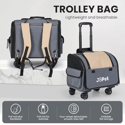 Pet Bag Carrier with Wheels, Pet Backpack with Wheels, Small Dog Carrier, cat Carrier, Detachable Wheels, Travel Bag, Pet Trolley, Soft Sided Carrier with Wheels, Foldable Carrier (Olive Green) - color: Olive Green