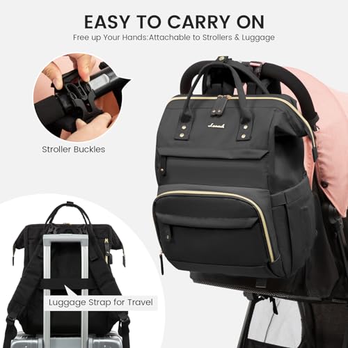 LOVEVOOK Diaper Bag Backpack, Baby Bag with Changing Station, Large Diaper Backpack for Moms Dads, Waterproof Leather Accents Baby Boy and Girl Bag for Travel Baby Essentials, Black - color: Black