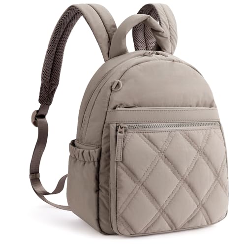 Mini Backpack for Women,Lightweight Quilted Puffer Small Backpack Purse,Casual Cute Daypack Chic Plaid Bookbag for Travel Shopping Daily Use (GRAY-BROWN) - color: Gray-brown