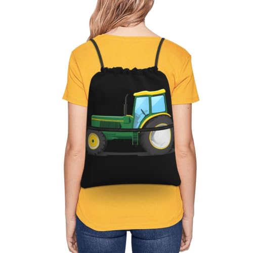 Color Tractor Prints Drawstring Zipper Backpack Lightweight Sport Gym Bag Water-Resistant Travel Throw Cover for Men Women Teens
