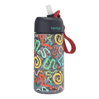 Bentgo Kids Water Bottle - Leak-Proof, Durable Tritan PFAS- & BPA-Free 15 fl oz, Kids/Toddlers Ages 3+ for School & Sports; Bite & Sip Spout, Carrying Handle, Dishwasher Safe (NEW Sssnakes) - color: Sssnakes