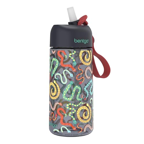 Bentgo Kids Water Bottle - Leak-Proof, Durable Tritan PFAS- & BPA-Free 15 fl oz, Kids/Toddlers Ages 3+ for School & Sports; Bite & Sip Spout, Carrying Handle, Dishwasher Safe (NEW Sssnakes) - color: Sssnakes