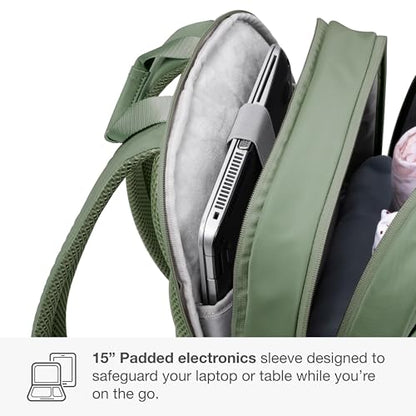 Traveler's Choice Iria 20L Backpack for Women, Water Resistant Travel Bag Daypack, Work, College, Business, Commuter, Green, Carry-on Laptop Backpack - color: Green