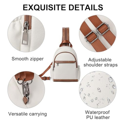CLUCI Sling Bag for Women Leather Women's Backpack Small Convertible Backpack Purse Crossbody Bag for Travel - color: 0-0 Beige With Brown