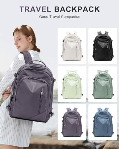 BJLFS Large Travel Backpack for Women Men,Carry On Backpack,Hiking Backpack Waterproof Outdoor Sports Rucksack Casual Work Gym Weekender Daypack Travel Essentials（simple, Purple）