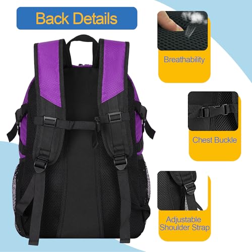 DAFISKY Basketball Backpack Sports Bag | Basketball Bag with Shoe Compartment and Ball Holder, 30L Large gym bag for boys girls - color: purple