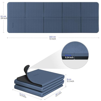 Readaeer Foldable Yoga Mat for Travel Folding Yoga Mat 6mm Thick with Carrying Bag, Non-Slip TPE Exercise Pilates Mat for 72" L x 24" W x 0.24 Inch - color: Blue