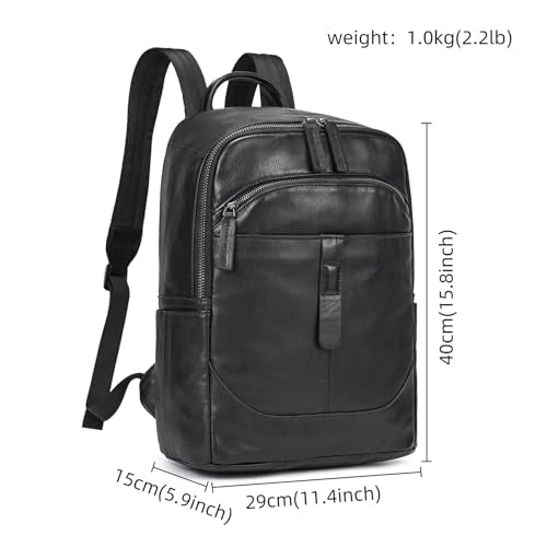 LUUFAN Genuine Leather Backpack for Men, Casual Weekender Backpack Multi Pockets 15.6 Inch Laptop Bag for Travel Business Outdoor, Black - color: 8015h-black
