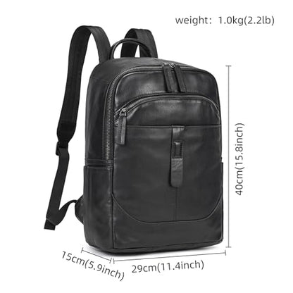LUUFAN Genuine Leather Backpack for Men, Casual Weekender Backpack Multi Pockets 15.6 Inch Laptop Bag for Travel Business Outdoor, Black - color: 8015h-black