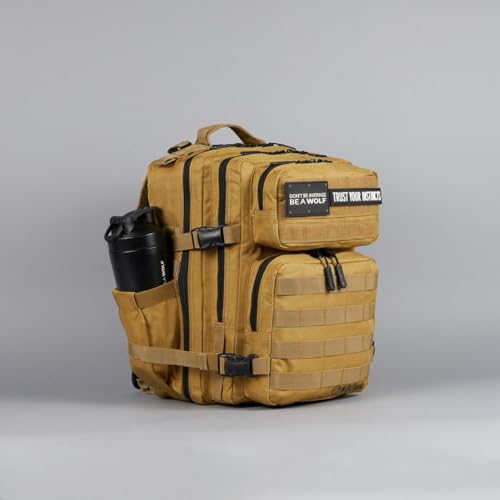 WOLFpak 25L Athletic Gym Backpack (Khaki) Durable 1000D Waterproof Oxford Material with MOLLE Webbing, Laptop Pocket & Dual Cup Holders - color: Khaki