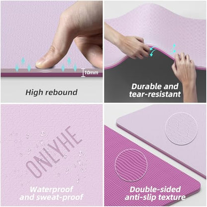 Wide Yoga Mat Thick(10mm) Exercise Mat Non Slip Anti-tear,72"x35" Extra Large Pilates Mats for Home Workouts, Gym & Floor Stretching with Carrier Strap - color: Deep pink + Light pink