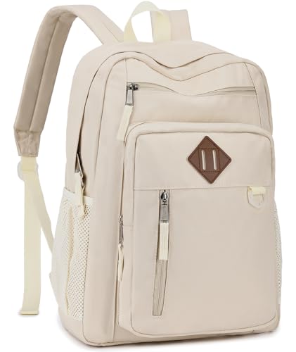 VX VONXURY School Backpack for Kids, 15.6L Small Classical Middle School Bookbag, Lightweight Water Resistant Daypack for Teens Boys Girls (Beige) - color: Beige, size: 15.6L Small