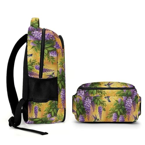 Personalized Business Backpack Purple Flowers And Hummingbird, Large Capacity Laptop Backpack with Organized Compartments for Work - color: Pattern (263)