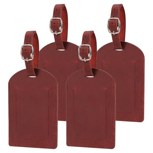 Ringsun Genuine Leather Luggage Tag for Suitcases ID Tags Bag Tags for Luggage (4 Pack, Red) - color: 4 Pack-red