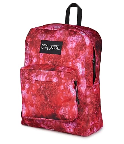 JanSport SuperBreak Plus Backpack with Padded 15-inch Laptop Sleeve and Integrated Bottle Pocket - Spacious and Durable Daypack for Work and Travel, Afflicted Dyed Red/White/Black - color: Afflicted Dyed Red/White/Black