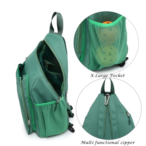 RAINBOW SMILE Sling Bag Crossbody Backpack for Pickleball Paddle Tennis Racketball Travel for Men and Women, with Ice Bag 2PS - color: Green