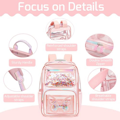 Clear Backpack for Girls,Transparent Backpacks Crossbody Bag for Kids Heavy Duty See Through School Bag Clear Bookbag (Pink1, Large) - color: Pink1