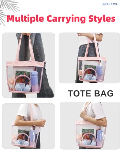 Clear Tote Bag Stadium Approved 12x6x12 12x12x6 Clear Bag for Stadium Events 12 x6 x12 Transparent Purse 12 x 6 x 12 - color: Cute Pink