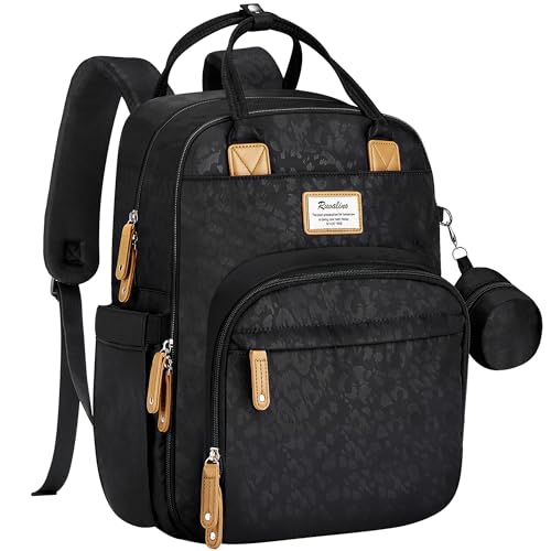 RUVALINO Diaper Bag Backpack-Multifunction Baby Travel Bag with Changing pad, Insulated Bottle Holders & Pacifier Case, Large Capacity, Waterproof, Black Leopard - color: Black Leopard