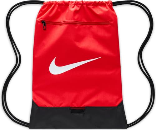 Nike Unisex Adult Gameday Brasilia 9.5 Training Drawstring Gym Sack, Bag, Backpack (18L) | Mens and Womens - color: University Red/Black/White