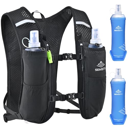 Running Vest for Women Men, 5L Hydration Vest with Dual 500ml Soft Flask, Lightweight Water Backpack, Adjustable Chest Straps Running Hydration Backpack for Running Cycling Hiking - color: Black