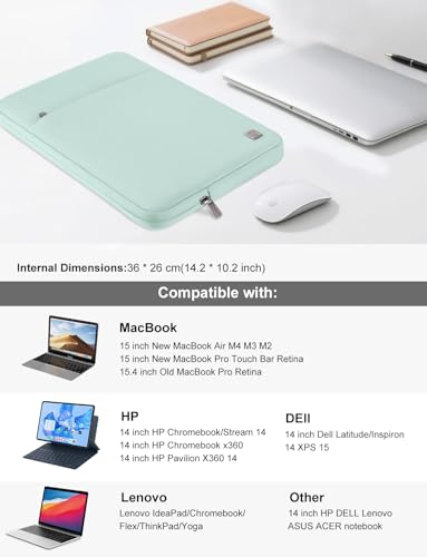 DOMISO Laptop Case Laptop Sleeve Cover Compatible with 15 inch MacBook Air M4/A3241 2025, M3/A3114,M2/A2941,15 inch MacBook Pro A1990 A1707,Compatible with Dell XPS 15 Plus with Pocket,Mint Green - color: Mint Green, size: 14 inch